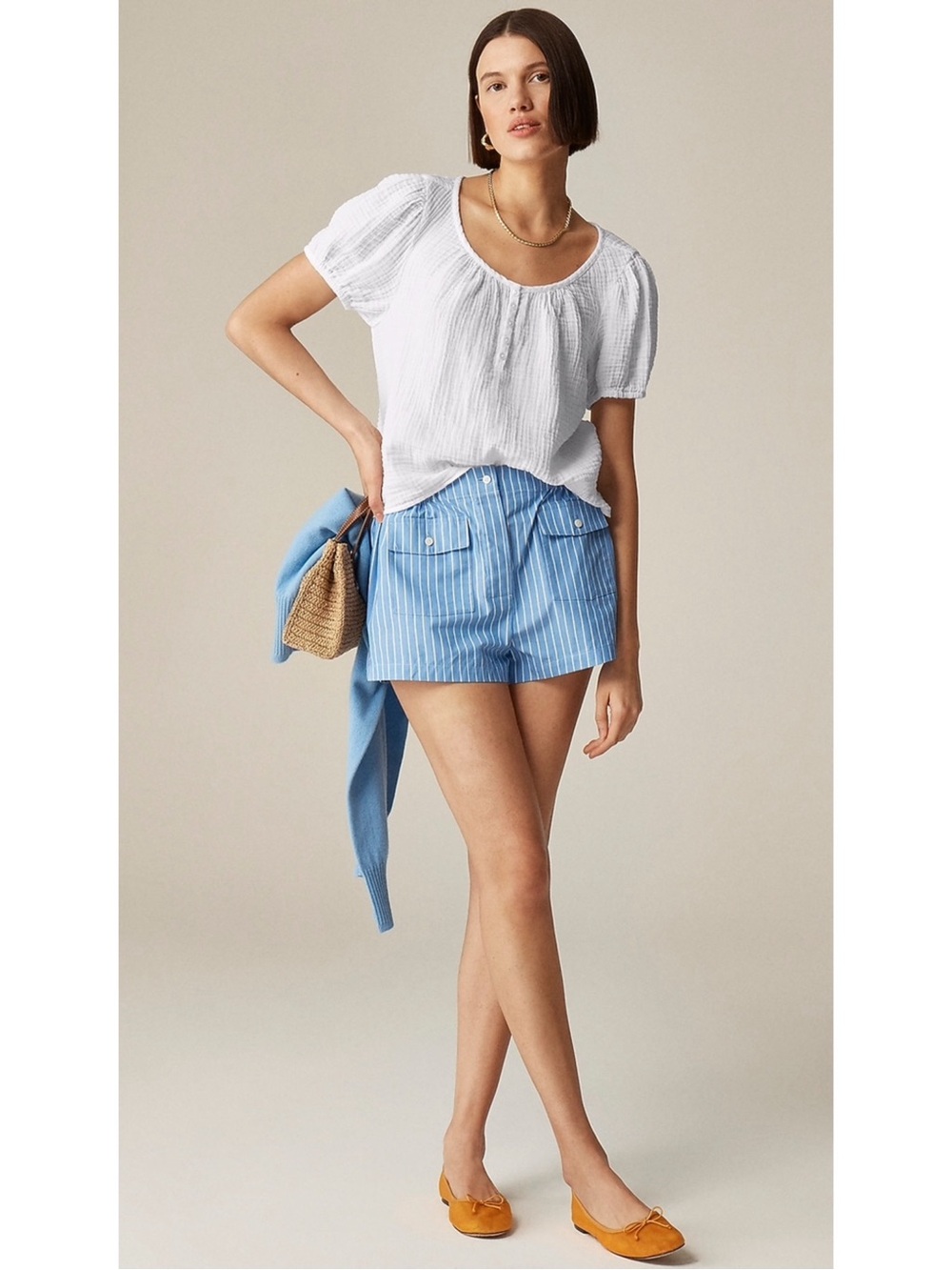 NWT J. Crew Puff-Sleeve Henley Top in Gauze - Size XL